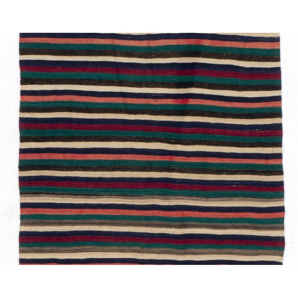 Hand-woven Vintage Turkish Kilim (Flat-weave), Striped Runner Rug, All Wool