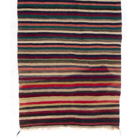 Hand-woven Vintage Turkish Kilim (Flat-weave), Striped Runner Rug, All Wool