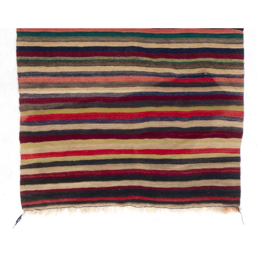 Hand-woven Vintage Turkish Kilim (Flat-weave), Striped Runner Rug, All Wool