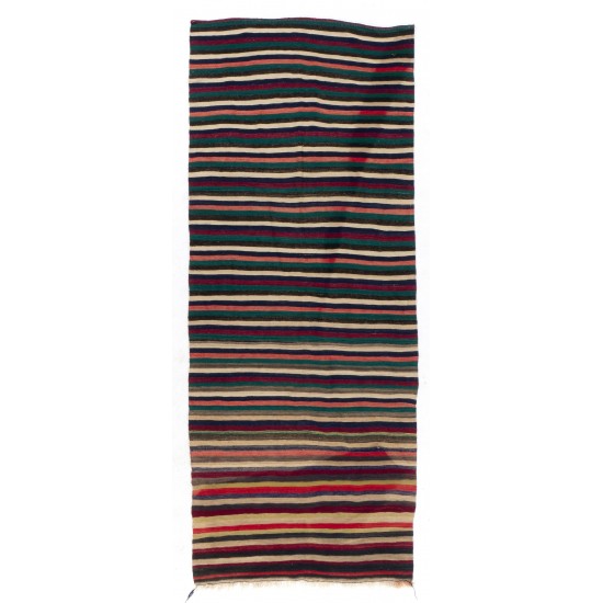 Hand-woven Vintage Striped Turkish Kilim (Flat-weave), All Wool Hand-woven Vintage Striped Turkish Kilim (Flat-weave), All Wool