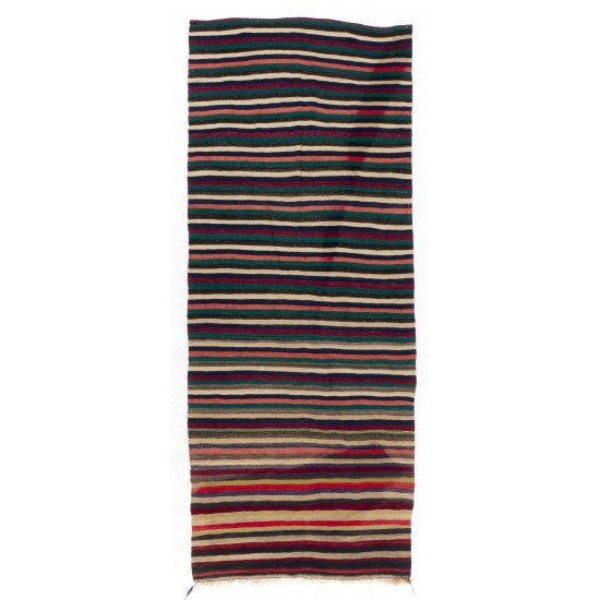 Hand-woven Vintage Turkish Kilim (Flat-weave), Striped Runner Rug, All Wool