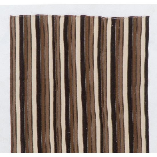 Banded Vintage Anatolian Kilim, Made of %100 Natural Wool in cream and browns.