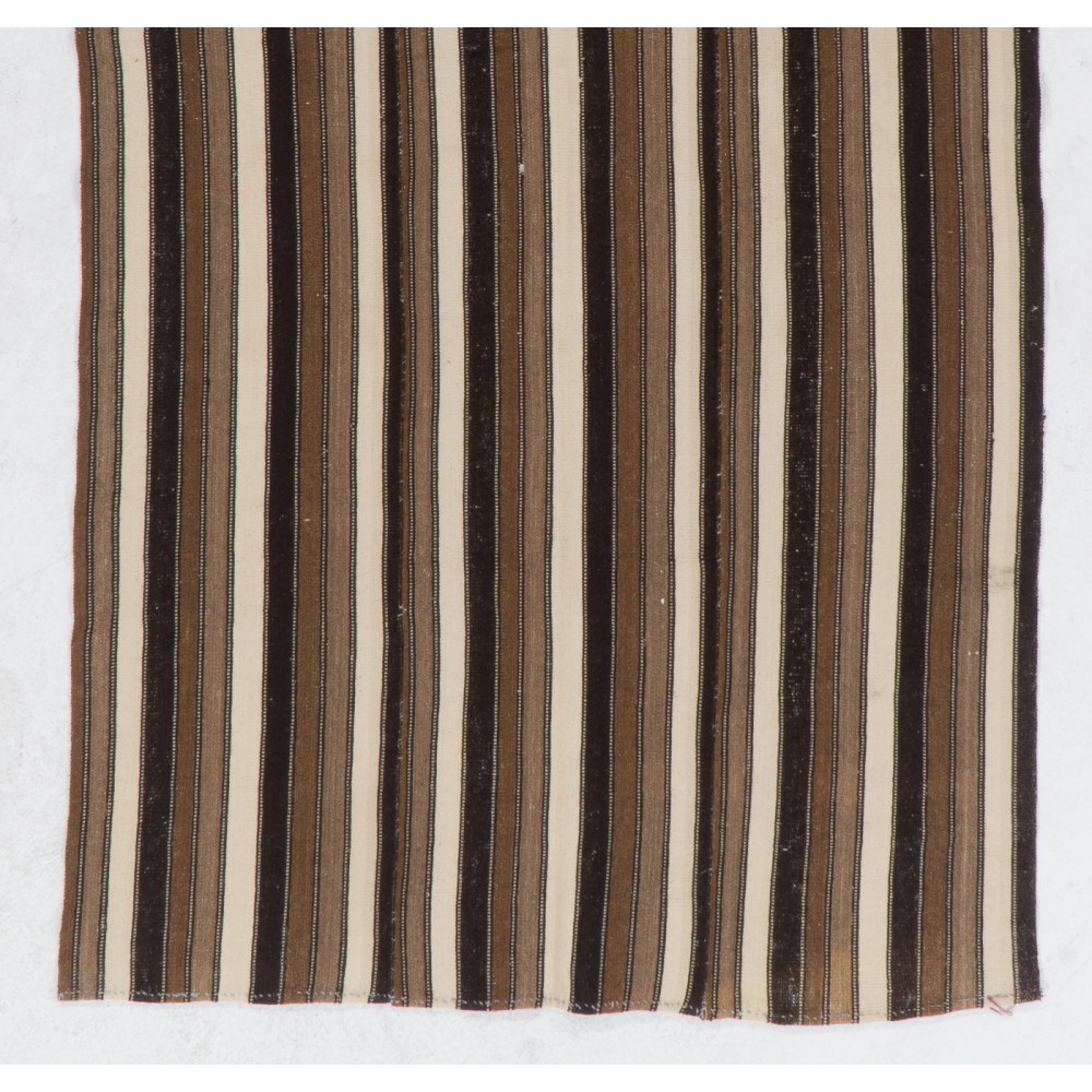 Banded Vintage Anatolian Kilim, Made of %100 Natural Wool in cream and browns.