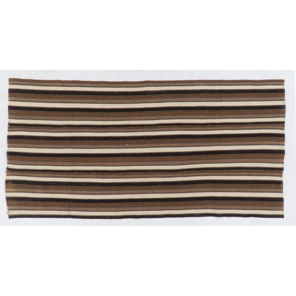 Banded Vintage Anatolian Kilim, Made of %100 Natural Wool in cream and browns.