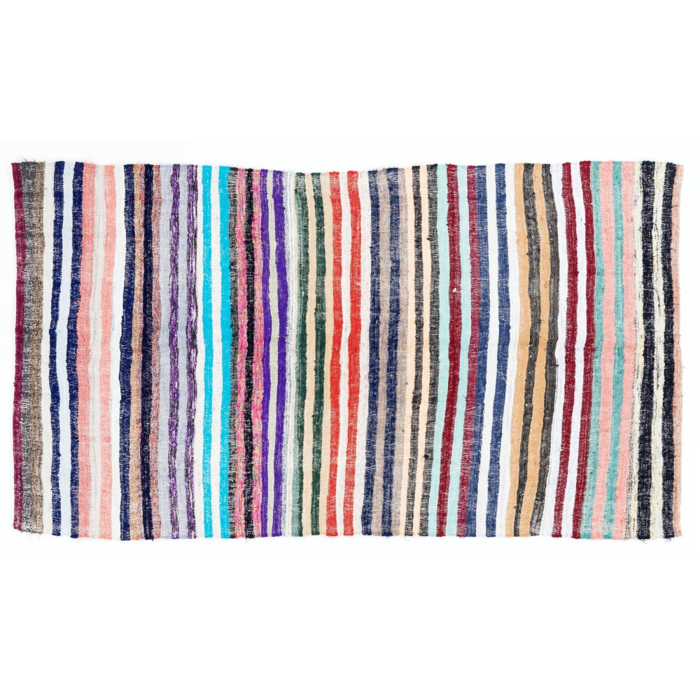 Vintage Striped Cotton Kilim. Flatweave Rag Rug 4 Home & Office Decor