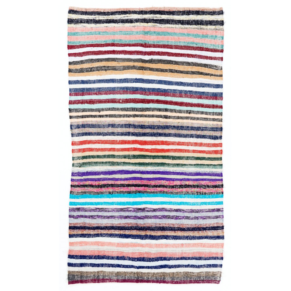 Vintage Striped Cotton Kilim. Flatweave Rag Rug 4 Home & Office Decor