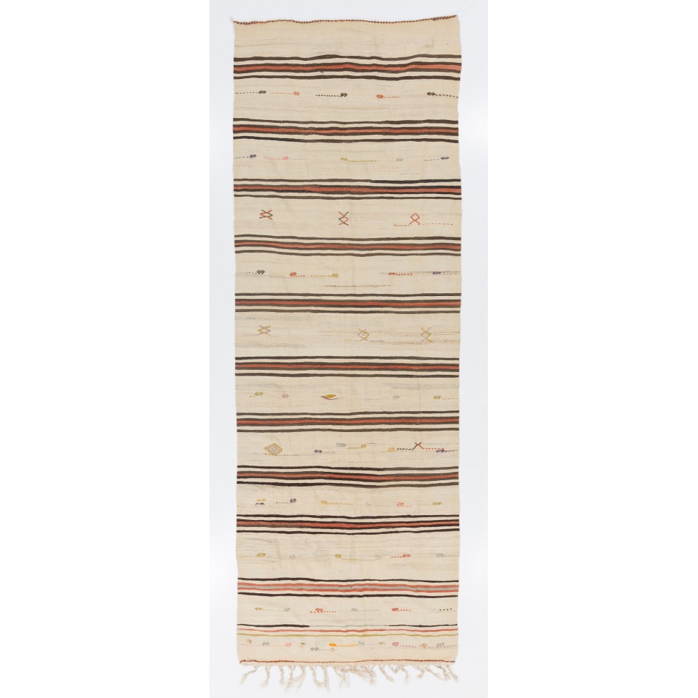Vintage Turkish Kilim Runner, Flat-Woven Rug, 100% Wool