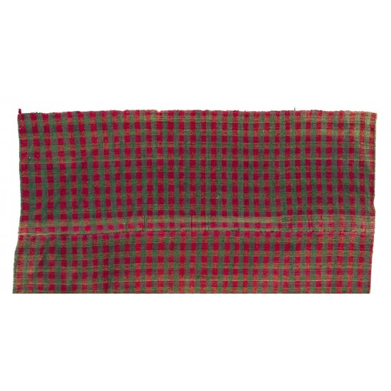 Chequered Turkish Kilim in Red and Green Colors, Handwoven Wool Rug Chequered Turkish Kilim in Red and Green Colors, Handwoven Wool Rug