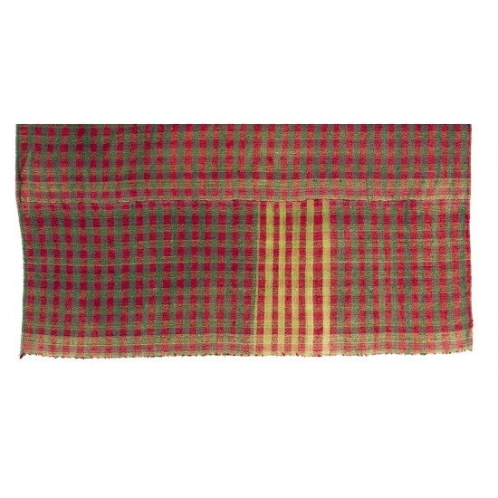 Chequered Turkish Kilim in Red and Green Colors, Handwoven Wool Rug Chequered Turkish Kilim in Red and Green Colors, Handwoven Wool Rug