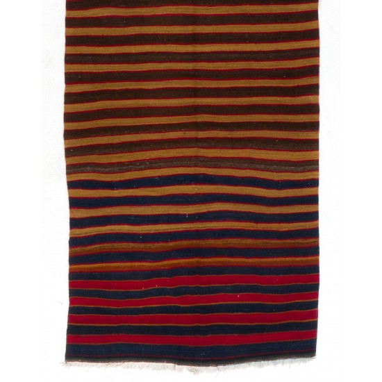 Banded Vintage Anatolian Kilim Runner. 100% Wool.