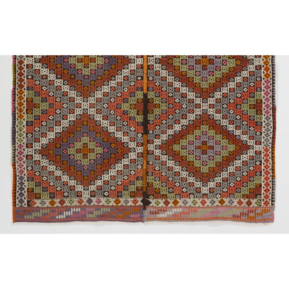 Old Turkish Jijim Kilim, Embroidered Cicim Rug with Diamond Design