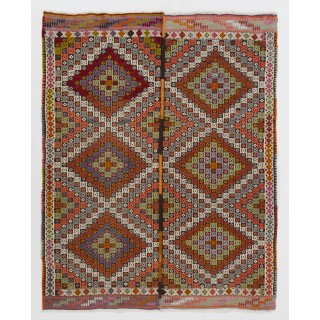 Old Turkish Jijim Kilim, Embroidered Cicim Rug with Diamond Design