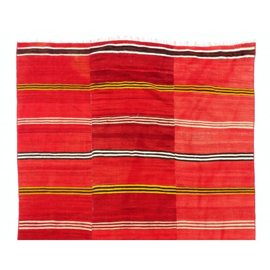 Hand-Woven Striped Nomadic Kilim Rug in Vivid Red Color