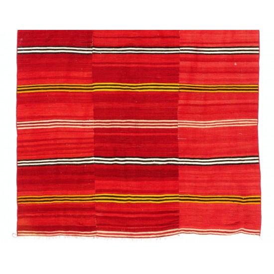 Hand-Woven Striped Nomadic Kilim Rug in Vivid Red Color