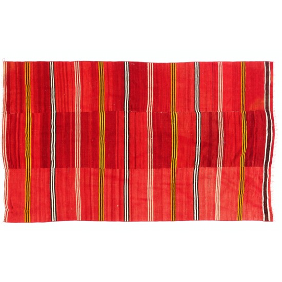 Hand-Woven Striped Nomadic Kilim Rug in Vivid Red Color