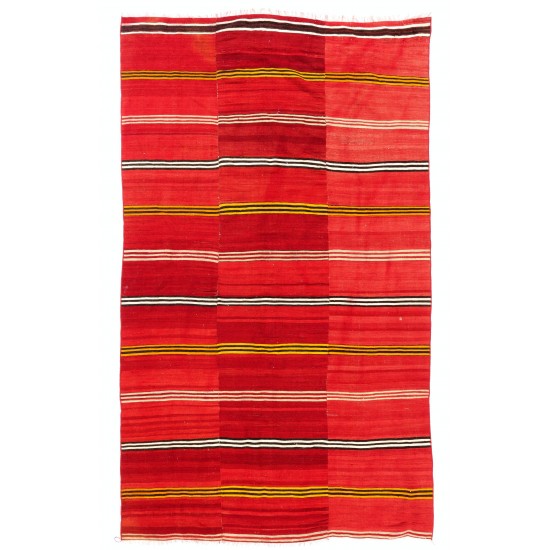 Hand-Woven Striped Nomadic Kilim Rug in Vivid Red Color Hand-Woven Striped Nomadic Kilim Rug in Vivid Red Color