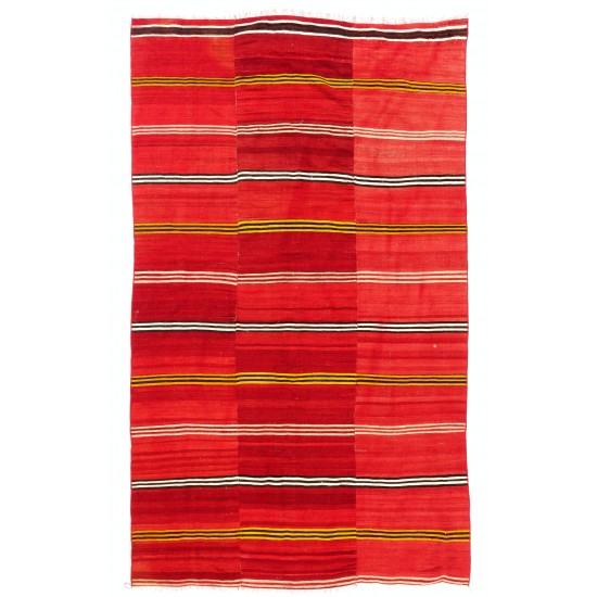 Hand-Woven Striped Nomadic Kilim Rug in Vivid Red Color