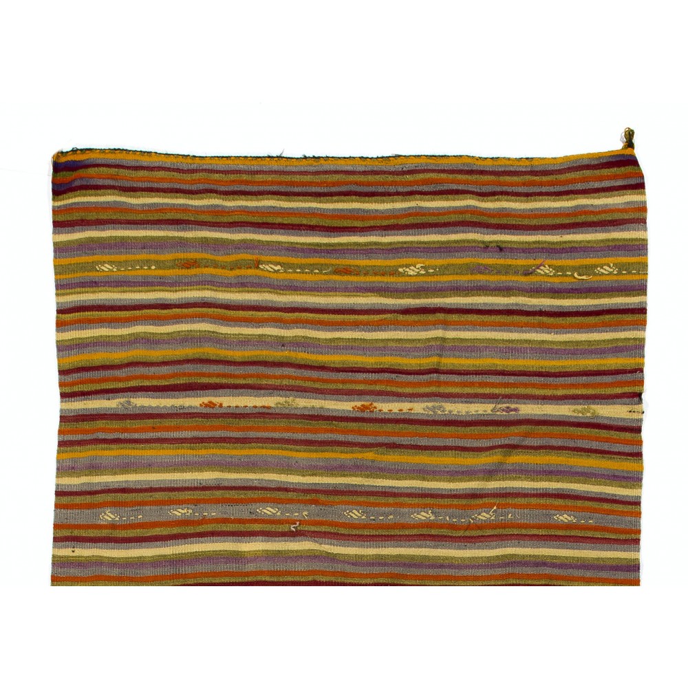Hand-woven Vintage Banded Turkish Kilim (Flat-weave) with Striped Design, All Wool
