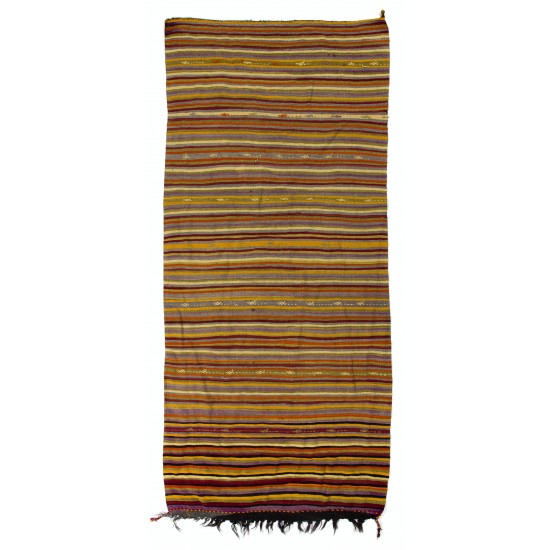 Hand-woven Vintage Banded Turkish Kilim (Flat-weave) with Striped Design, All Wool