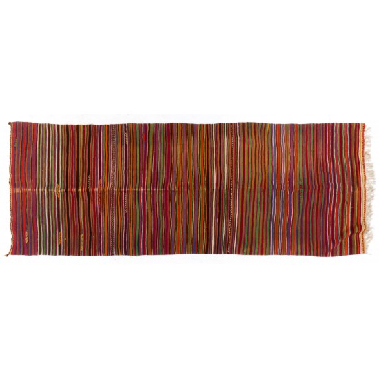 Hand-woven Vintage Banded Turkish Kilim (Flat-weave) with Striped Design, All Wool Hand-woven Vintage Banded Turkish Kilim (Flat-weave) with Striped Design, All Wool