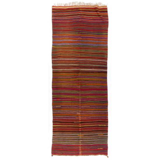 Hand-woven Vintage Banded Turkish Kilim (Flat-weave) with Striped Design, All Wool Hand-woven Vintage Banded Turkish Kilim (Flat-weave) with Striped Design, All Wool