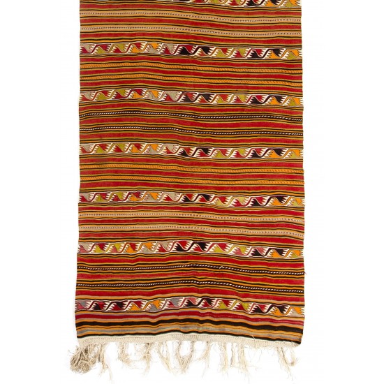 Hand-woven Vintage Banded Turkish Kilim (Flat-weave) with Striped Design, All Wool Hand-woven Vintage Banded Turkish Kilim (Flat-weave) with Striped Design, All Wool