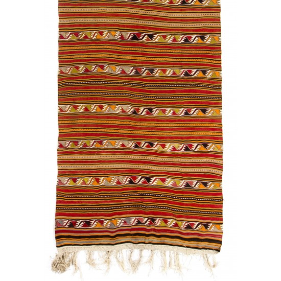 Hand-woven Vintage Banded Turkish Kilim (Flat-weave) with Striped Design, All Wool	