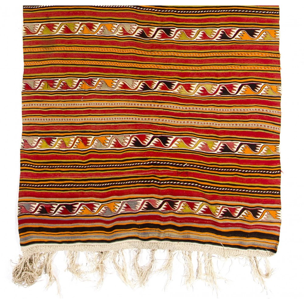 Hand-woven Vintage Striped Turkish Kilim. Flat-Weave Rug. %100 Wool