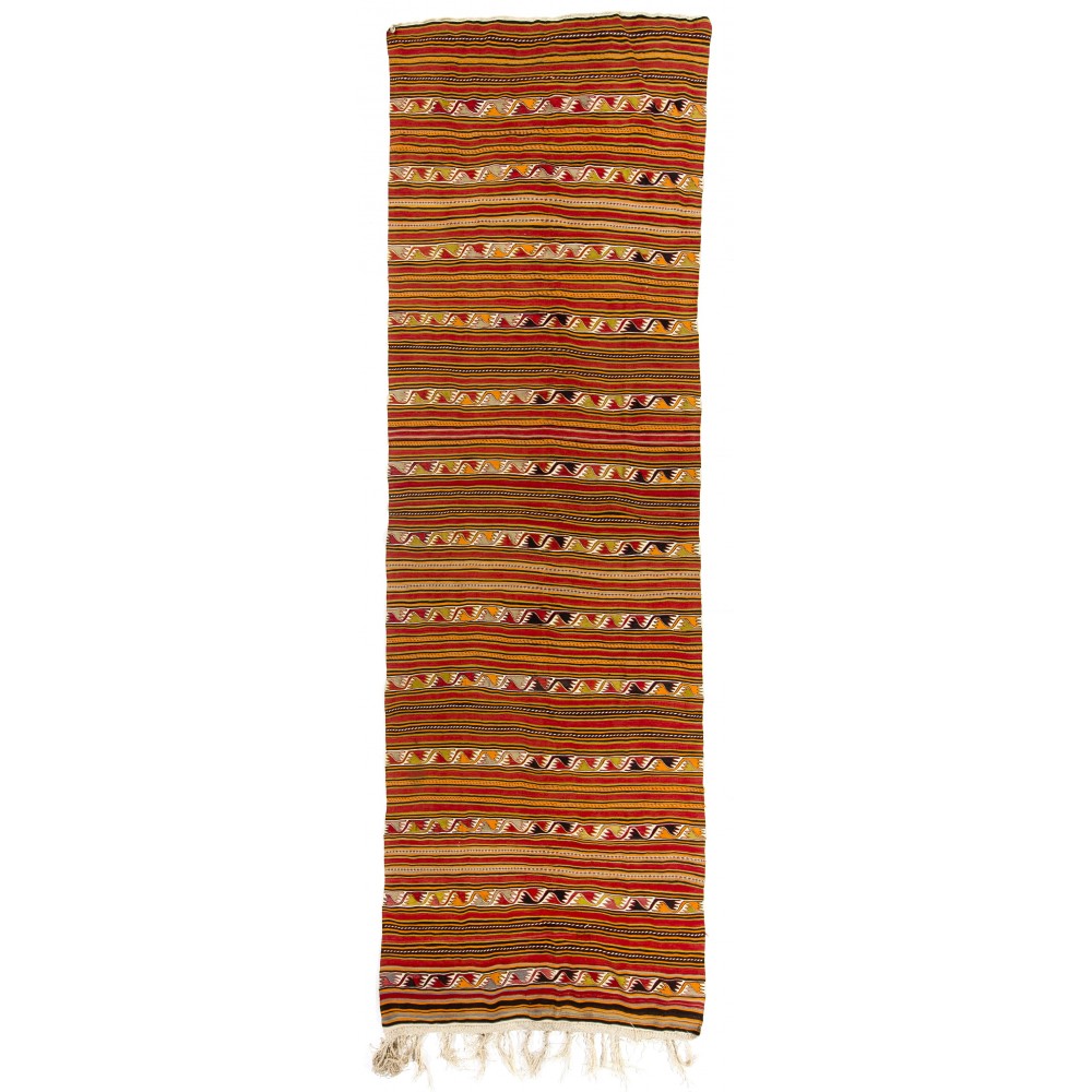 Hand-woven Vintage Striped Turkish Kilim. Flat-Weave Rug. %100 Wool