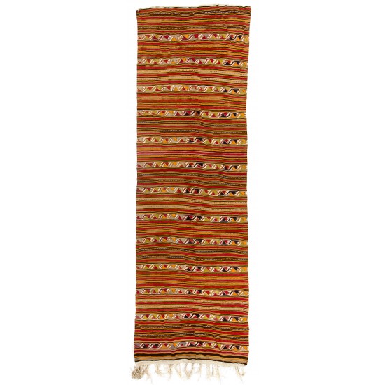 Hand-woven Vintage Banded Turkish Kilim (Flat-weave) with Striped Design, All Wool	