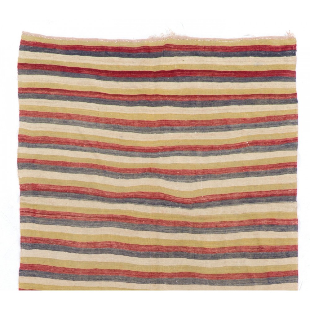 Hand-woven Vintage Striped Turkish Kilim. Flat-Weave Rug. %100 Wool	