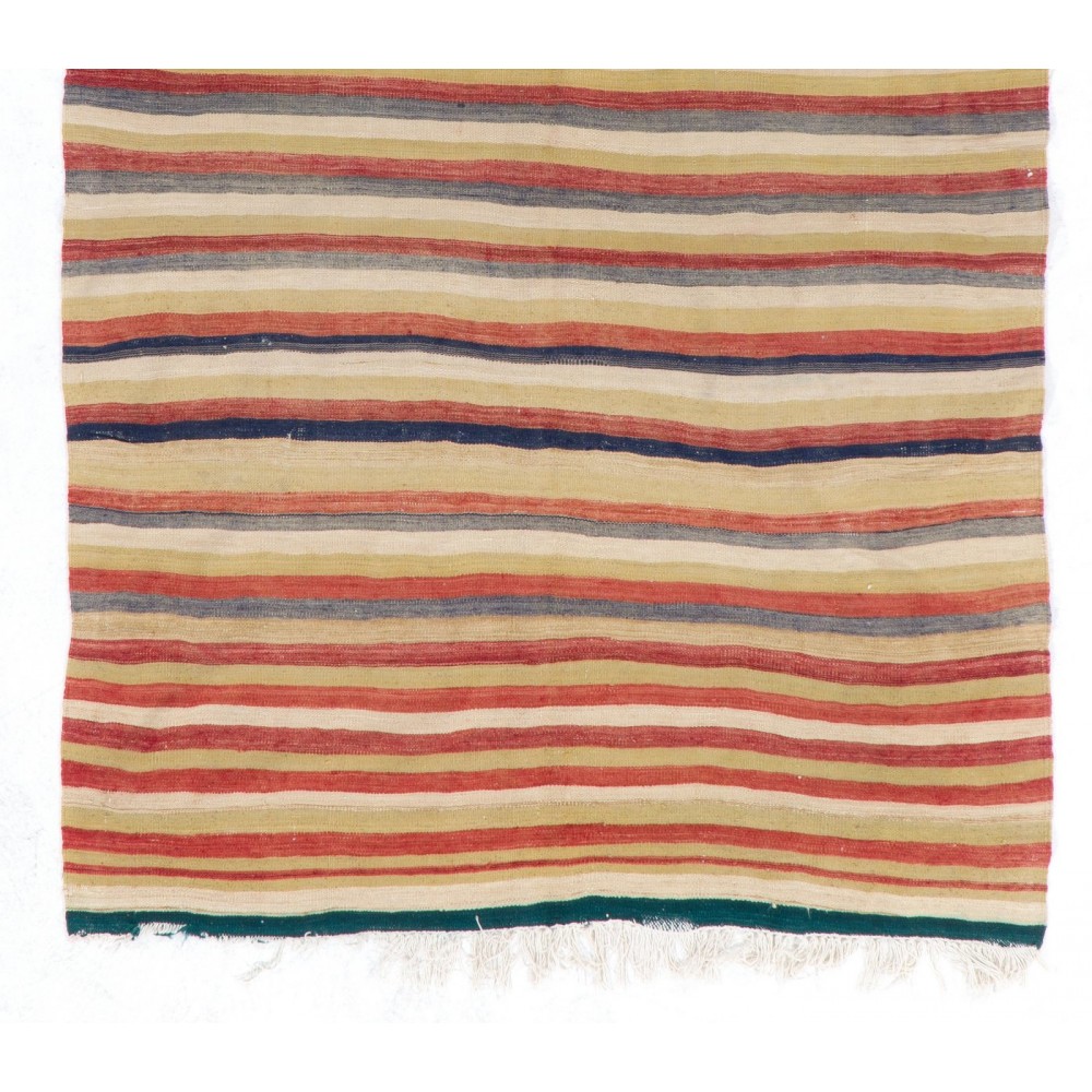 Hand-woven Vintage Striped Turkish Kilim. Flat-Weave Rug. %100 Wool	