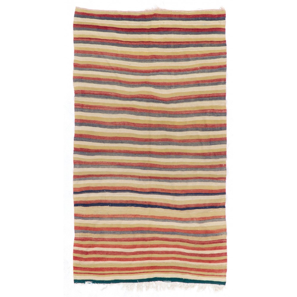 Hand-woven Vintage Striped Turkish Kilim. Flat-Weave Rug. %100 Wool	