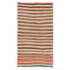 Hand-woven Vintage Striped Turkish Kilim. Flat-Weave Rug. %100 Wool	