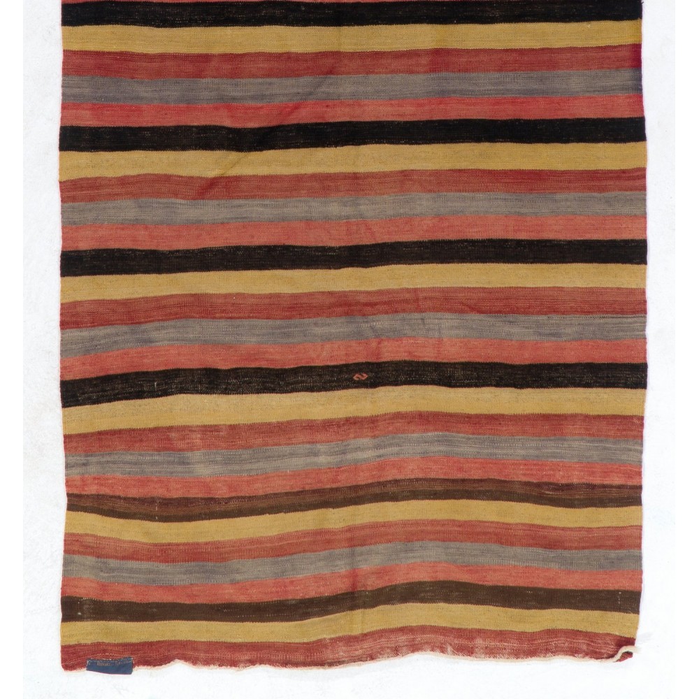Hand-woven Vintage Striped Turkish Kilim. Flat-Weave Rug. %100 Wool