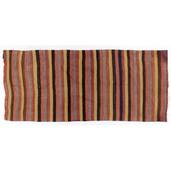 Hand-woven Vintage Banded Turkish Kilim (Flat-weave) with Striped Design, All Wool