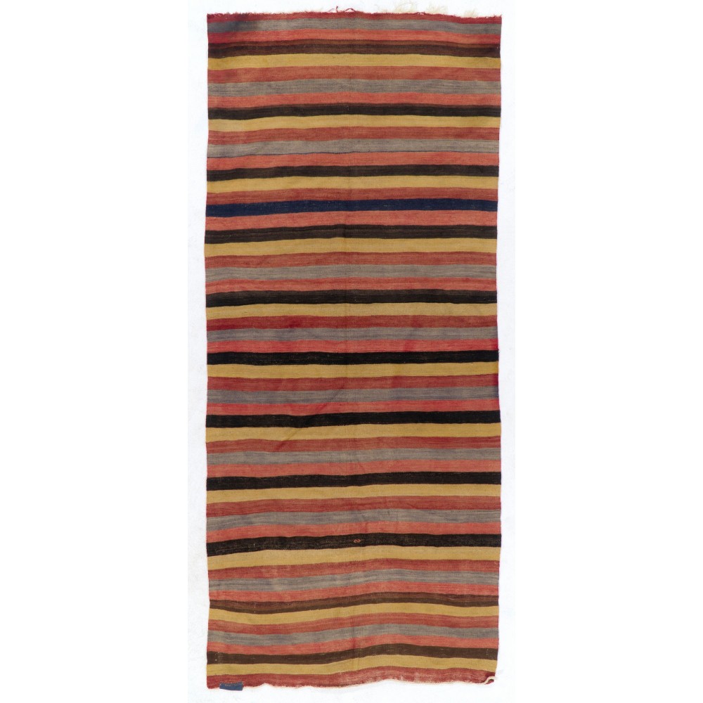Hand-woven Vintage Striped Turkish Kilim. Flat-Weave Rug. %100 Wool