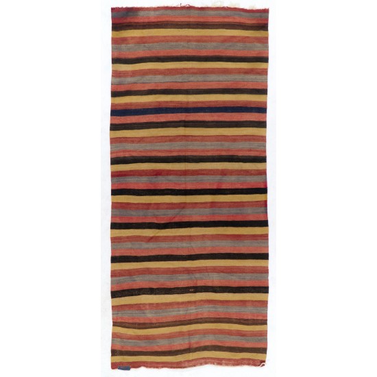 Hand-woven Vintage Banded Turkish Kilim (Flat-weave) with Striped Design, All Wool Hand-woven Vintage Banded Turkish Kilim (Flat-weave) with Striped Design, All Wool