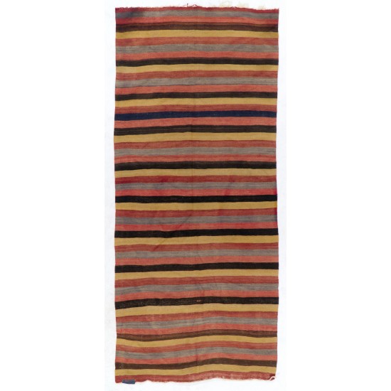 Hand-woven Vintage Banded Turkish Kilim (Flat-weave) with Striped Design, All Wool