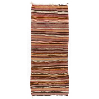 Handmade Vintage Striped Turkish Runner Kilim. Flat-Weave Colorful Rug