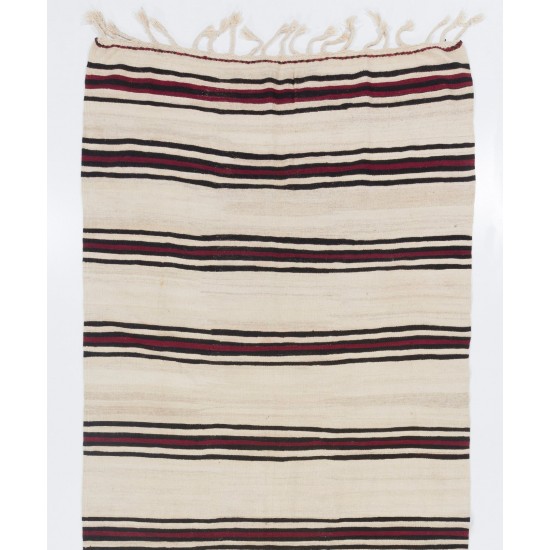 Hand-woven Vintage Striped Anatolian Runner Kilim (Flat-weave). %100 Wool. Reversible