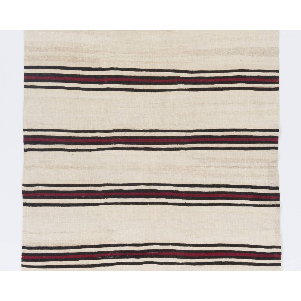 Hand-woven Vintage Striped Anatolian Runner Kilim (Flat-weave). %100 Wool. Reversible