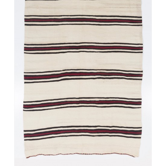 Hand-woven Vintage Striped Anatolian Runner Kilim (Flat-weave). %100 Wool. Reversible