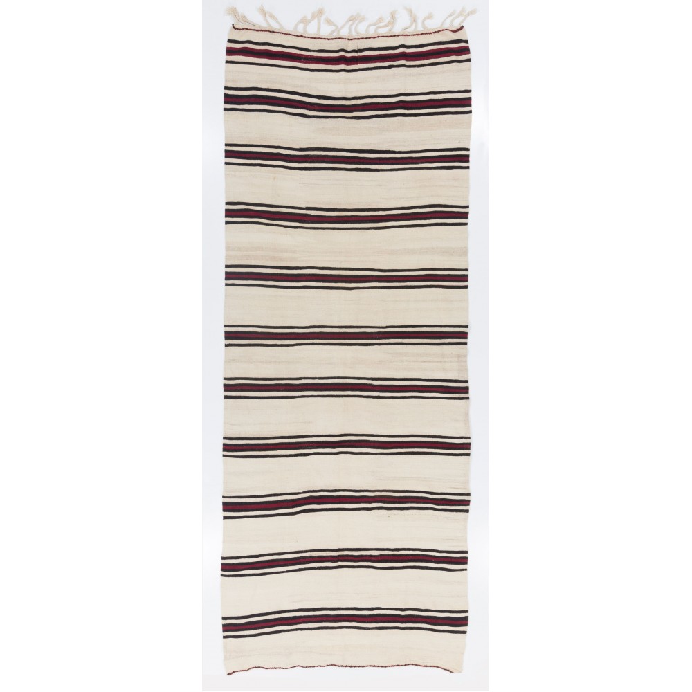 Hand-woven Vintage Striped Anatolian Runner Kilim (Flat-weave). %100 Wool. Reversible