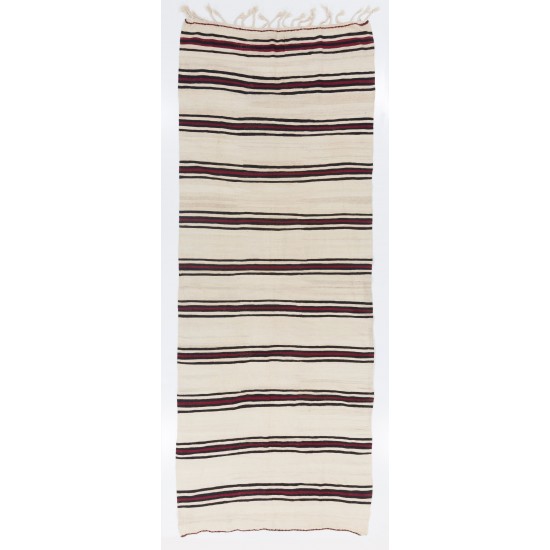 Hand-woven Vintage Striped Anatolian Runner Kilim (Flat-weave). %100 Wool. Reversible Hand-woven Vintage Striped Anatolian Runner Kilim (Flat-weave). %100 Wool. Reversible