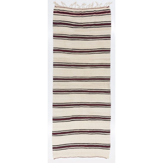 Hand-woven Vintage Striped Anatolian Runner Kilim (Flat-weave). %100 Wool. Reversible