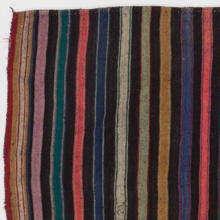 Vintage Handwoven Anatolian Kilim, Colorful Striped Flatweave Rug, 100% Wool