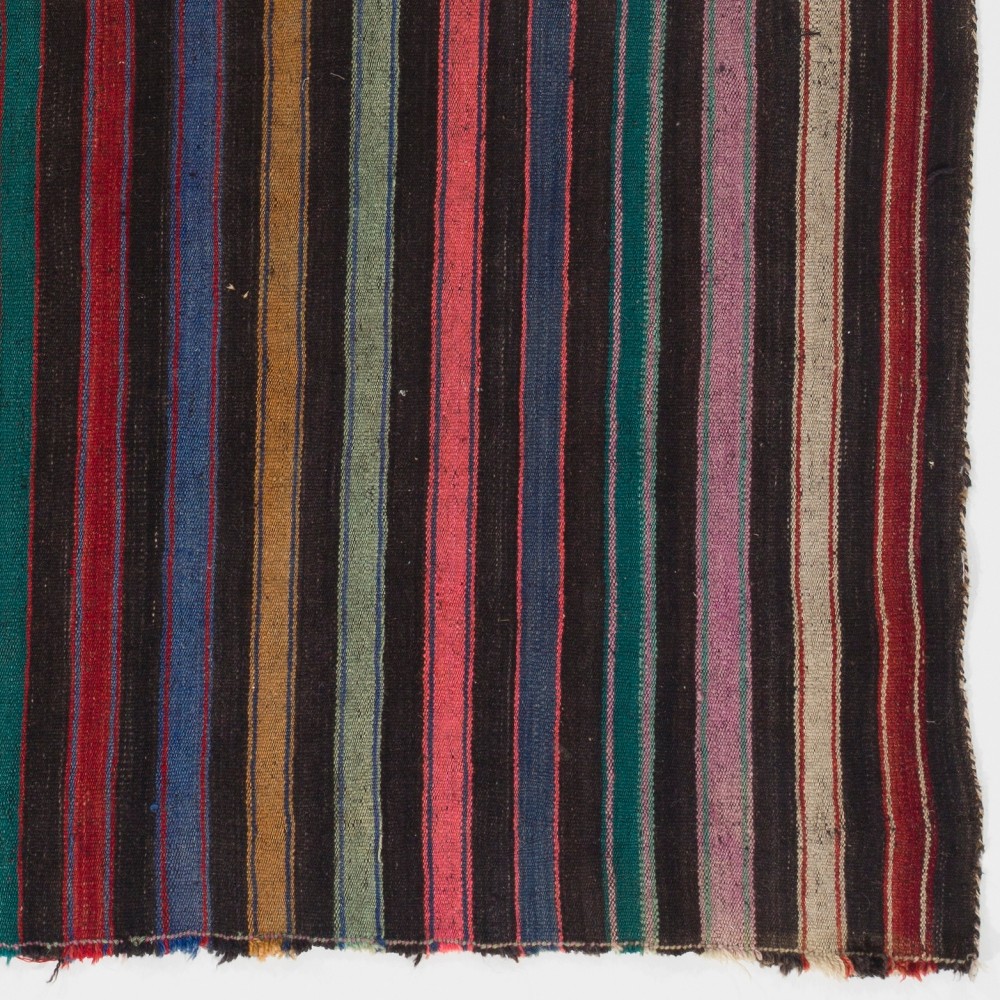 Vintage Handwoven Anatolian Kilim, Colorful Striped Flatweave Rug, 100% Wool