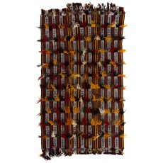 Banded Tribal Kilim, Flat-Weave Rug, Floor Covering with Wool-Cotton Poms