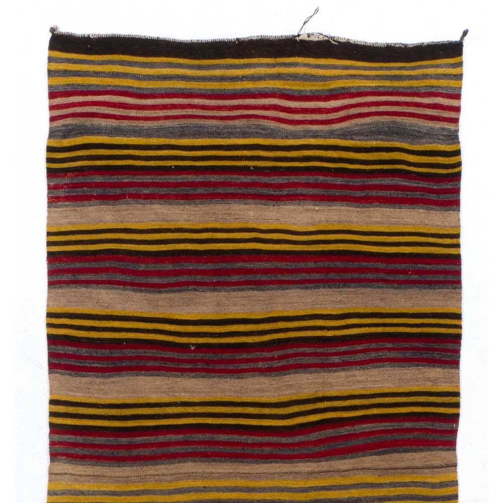 Striped Hand-Woven 1970's Double Sided Anatolian Kilim "Flat-Weave"